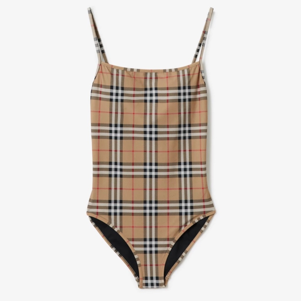 Beige Checkered Swimsuit